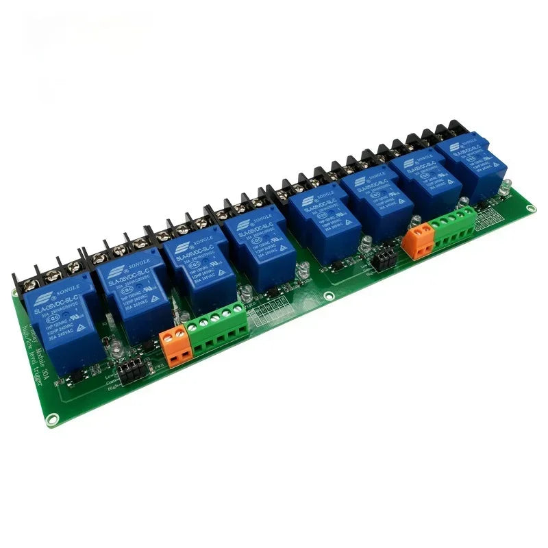 Eight 8 Channel Relay Module 30A with Optocoupler Isolation 5V 12V 24V Supports High and Low Triger Trigger for Smart Home Qme