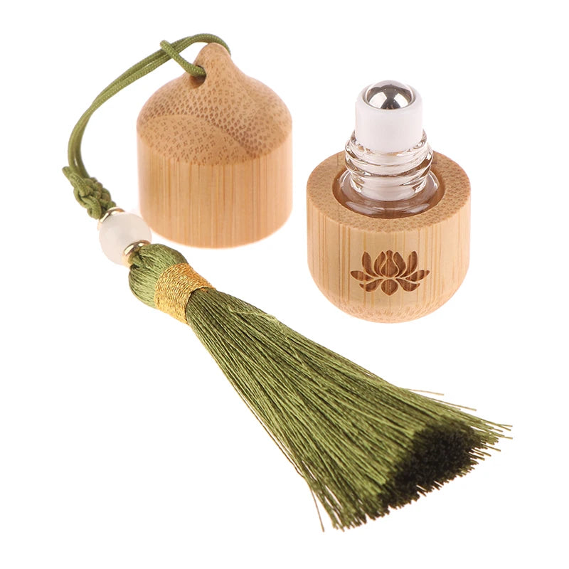 Essential Oil Pendant Bamboo Roller Empty Bottle Skincare Containers Qme