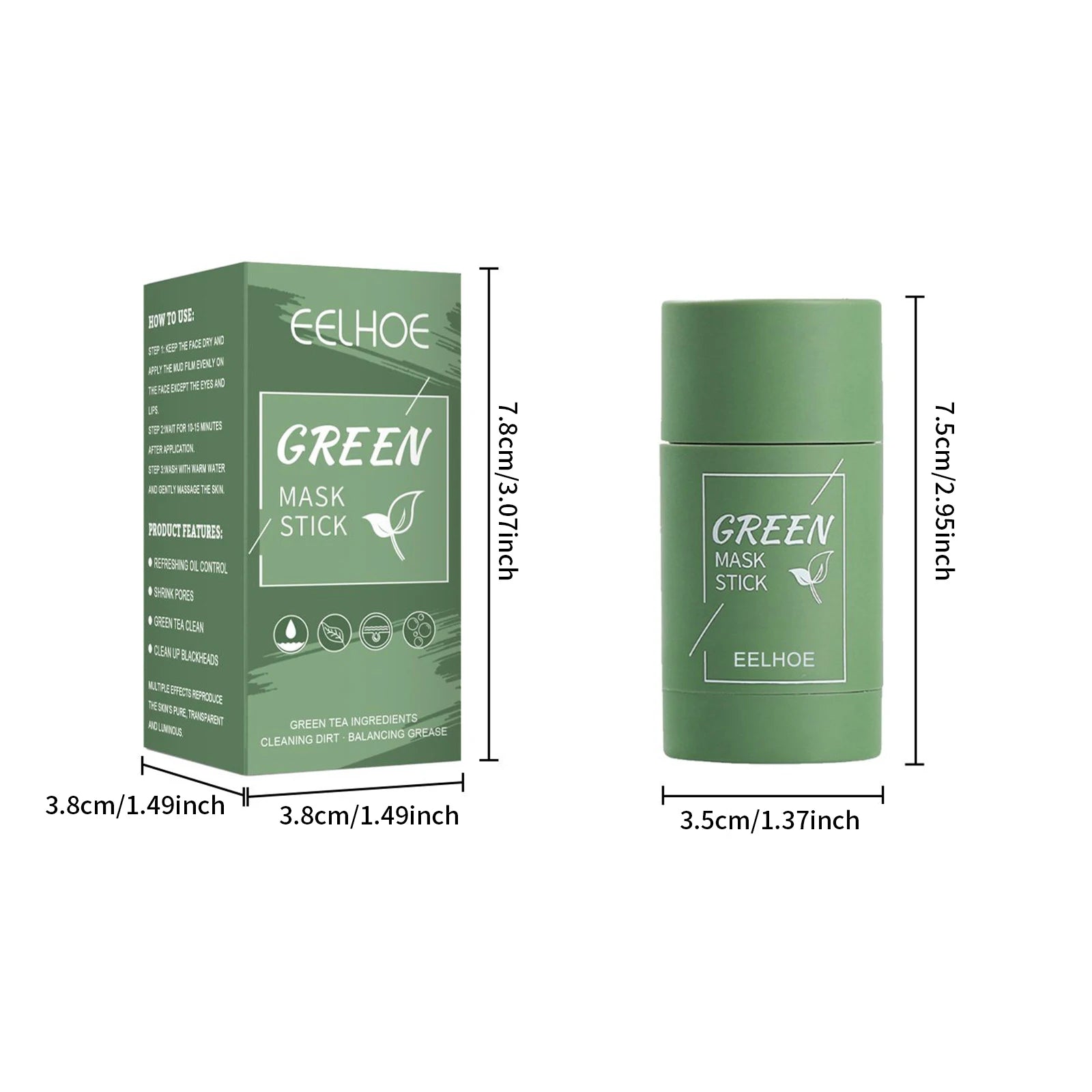 Green Tea Solid Mask Face Clean Mask Stick Shrink Pores Deep Cleans Acne Blackhead Remover Facial Cleansing Moisturizing Mask Qme