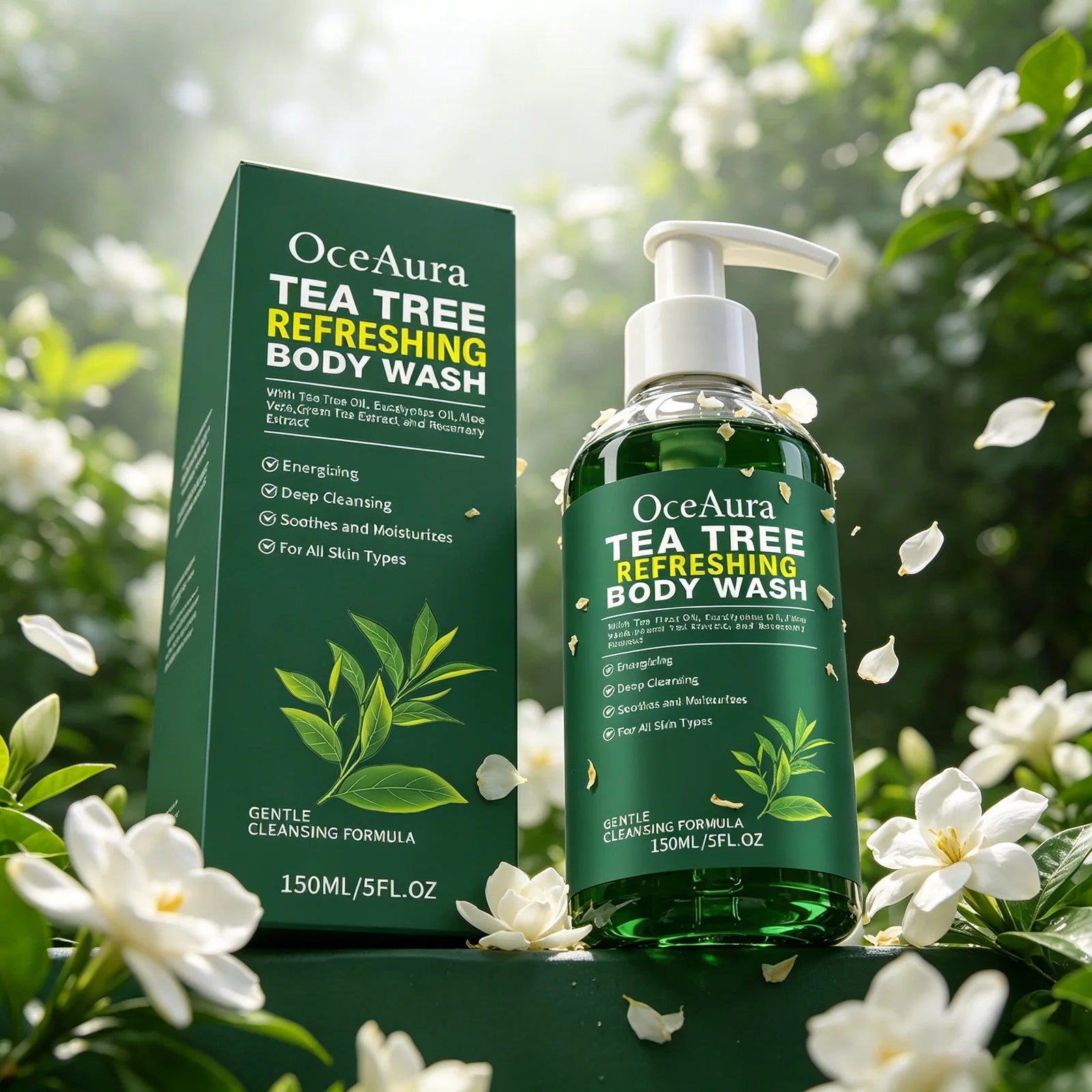 OceAura Tea Tree Body Wash Refreshing Eliminates Odors Dirt Remover Oil Control Deep Cleansing of Skin Care Products Shower Gel Qme