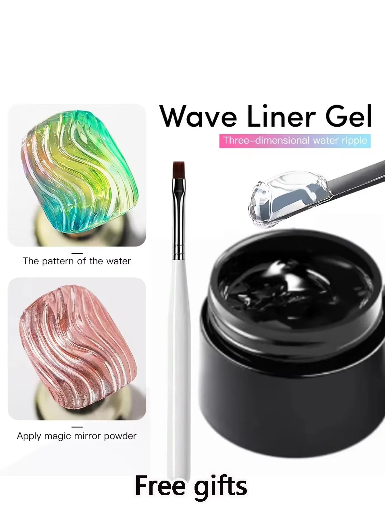 5 3D Clear Nail Gel Art Mirror Powder Create Metallic Qme 15ml and nail brush