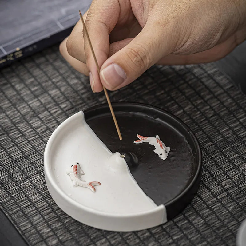 Artistic Carp Ceramic Censer Handcrafted Incense Tray Household Qme