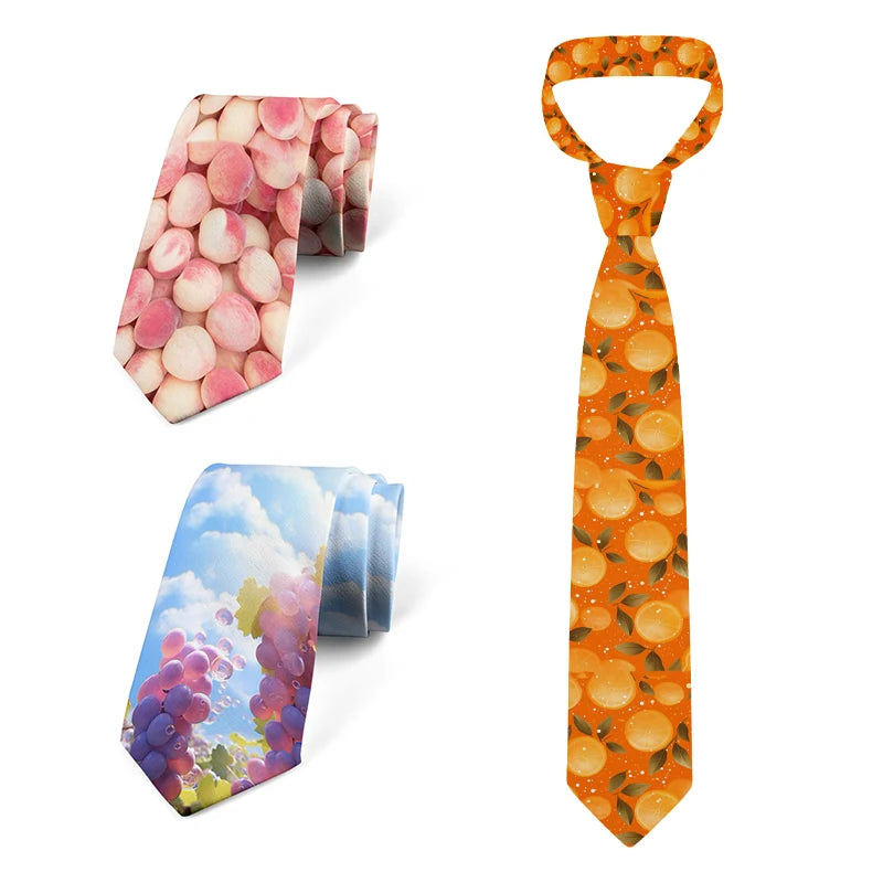 Strawberry Grape Peach Pattern Tie Interesting Fruit 3 Printed Men's Qme
