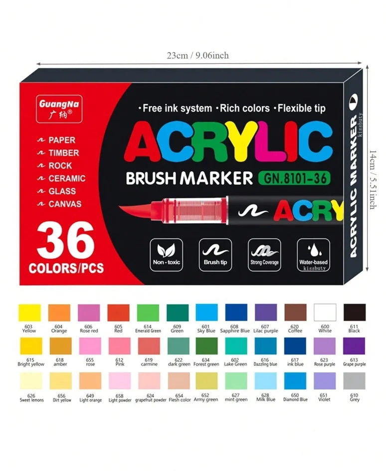 72-120 Colors Acrylic Paint Pens Markers Brush Tip Paint Markers For Rock Painting Wood Canvas Stone,Christmas Gift DIY Crafts Qme 36 pcs