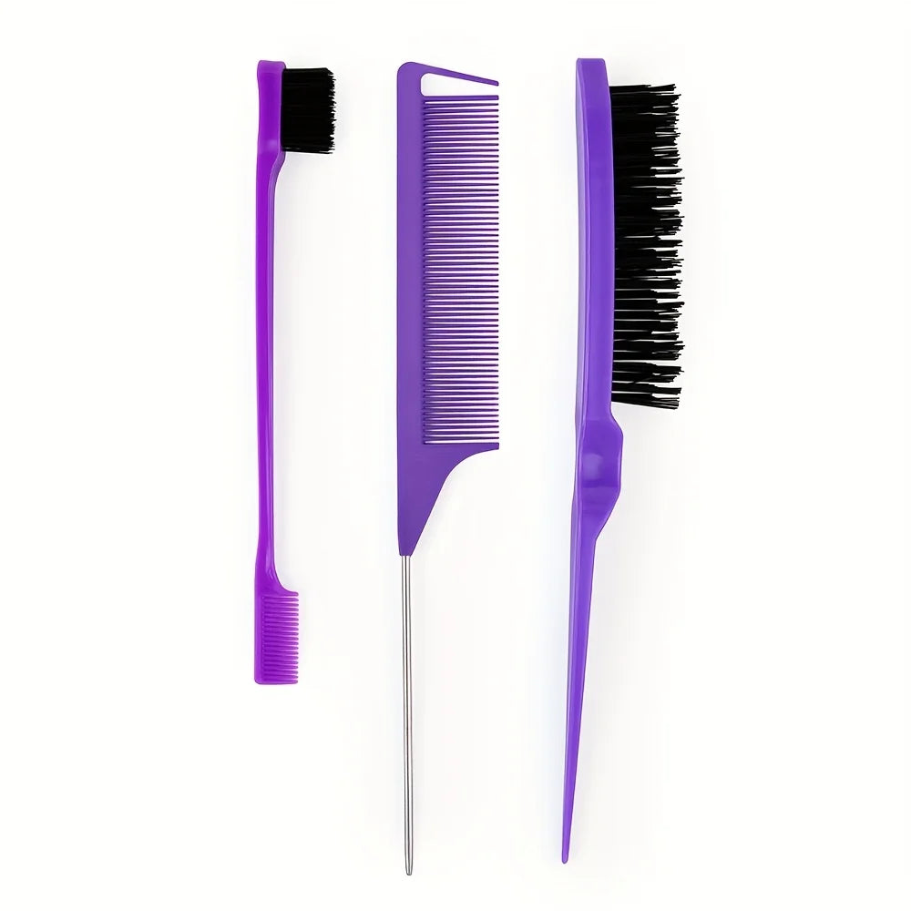 Styling Comb Set with Pointed Tail Comb, Double-Headed Fluffy Bristle Brush for Volumizing and Waving Hair, Beauty Tools Qme Purple
