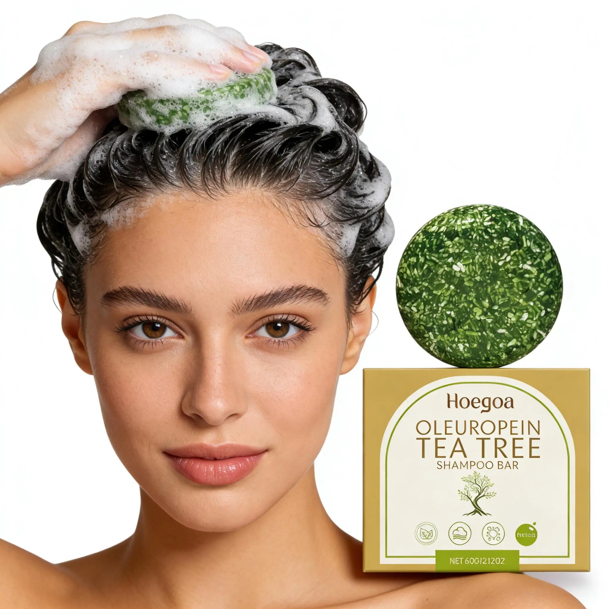 Tea Tree Oil Shampoo for Dranduff Removal Deep Cleansing the Scalp Control Oil Nourishing Repair Damaged Hair Essential Oil 60g Qme