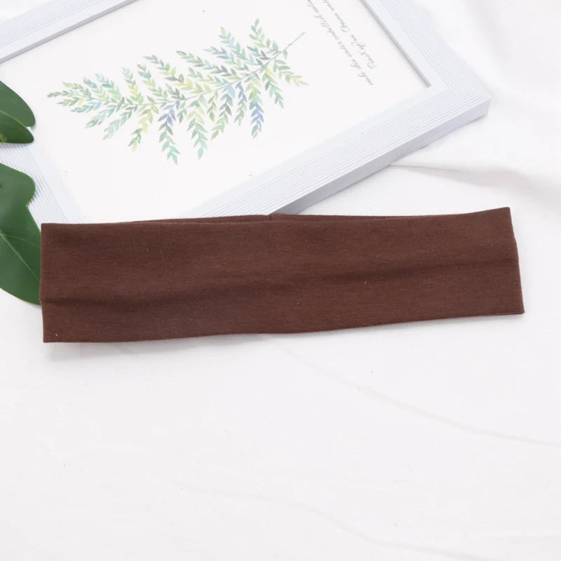 Elastic Cotton Hairband Fashion Headbands Women Men Solid Running Qme Brown