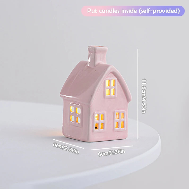 Village House Light Up Decorations, White Ceramic House Decor With Lights, Light Up Winter Village Houses Qme F