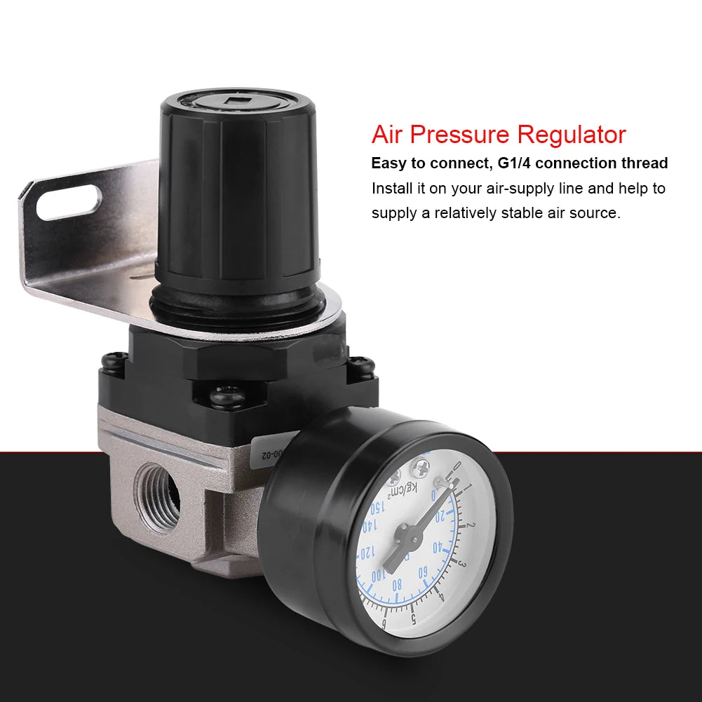 AR2000-02 Air Compressor Regulator Valve Pneumatic Air Pressure Regulator Adjustable Control Valve with Gauge G1/4 Qme