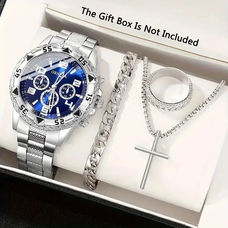 Men's large dial blue light glass watch with high-end feel, men's business watch Qme 1