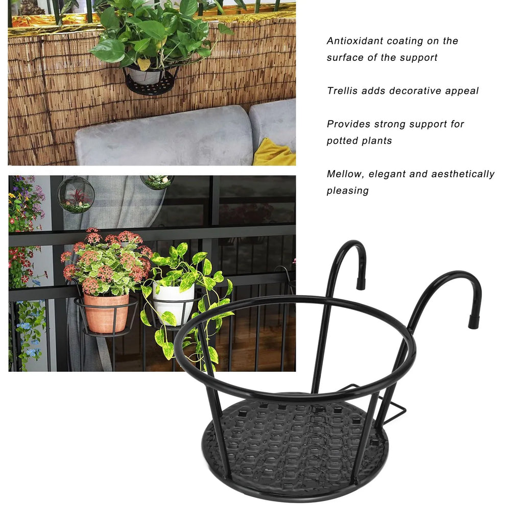 2Pcs Hanging Planter Basket Iron Wall Mounted Plant Holder Rack Flower Pot Stand for Balcony Garden Patio Indoor Outdoor Black Qme