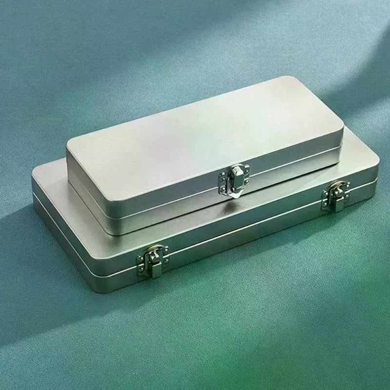 Durable Silvery Gray Metal Rectangular Box With Lid-Ideal For Bills,Cosmetics,Office Supplies Storage-Perfect For Home,Office Qme