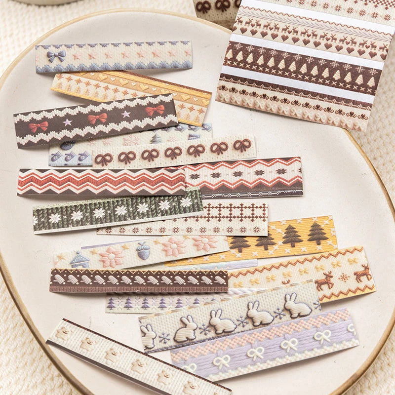 Vintage Knit Texture Die-Cut Washi Tape, Soft Style Journal Base & Section Decoration, Healing Stationery Qme