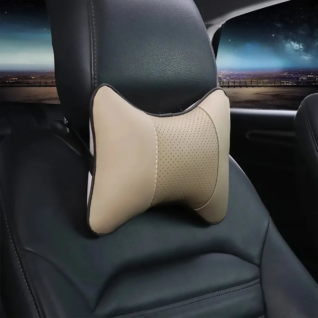Car Neck Pillow Leather Headrests Both Sides Relieve Headaches Filled Qme