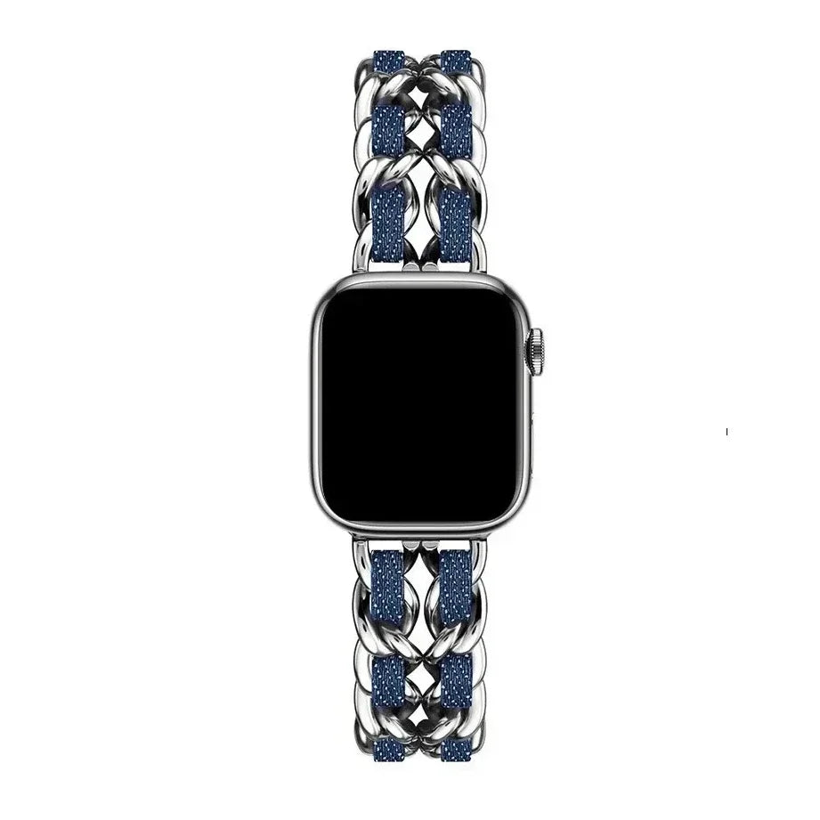 Luxury Metal Denim Strap For Apple Watch Band Ultra 2 1 49mm 41 45mm 38 42mm 44 40mm Bracelet For iWatch 9 8 7 SE 6 5 4 3 Women Qme Silver-DU 42mm 44mm 45mm 49mm