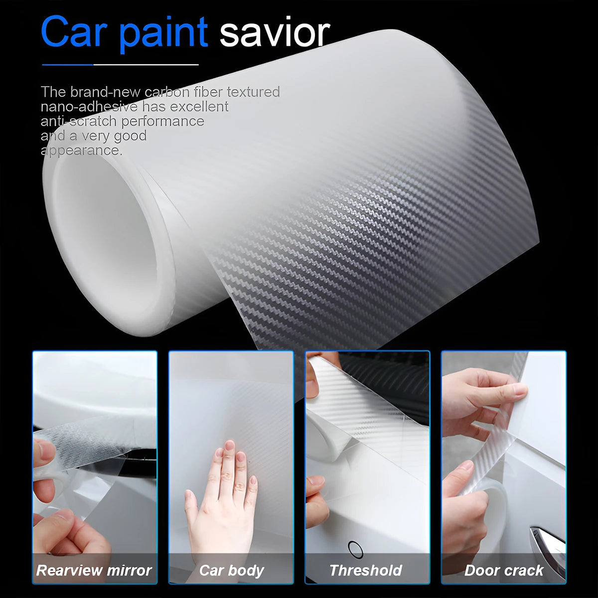 Car Door Protective Film Transparent 3D Carbon Fiber Door Edge Protector Wear-Resistant Anti Scratch Paint Guard Matte Sticker Qme