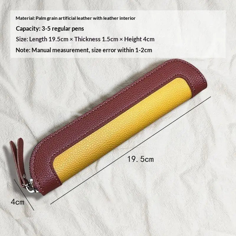 PU Leather Pen Holder Brass Snap Closure Fine Stitching Slim Pencil Qme A14