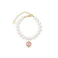 1 pet pearl heart-shaped rhinestone pet necklace collar, adjustable wedding party collar, suitable for cats and super small dogs Qme Pink M