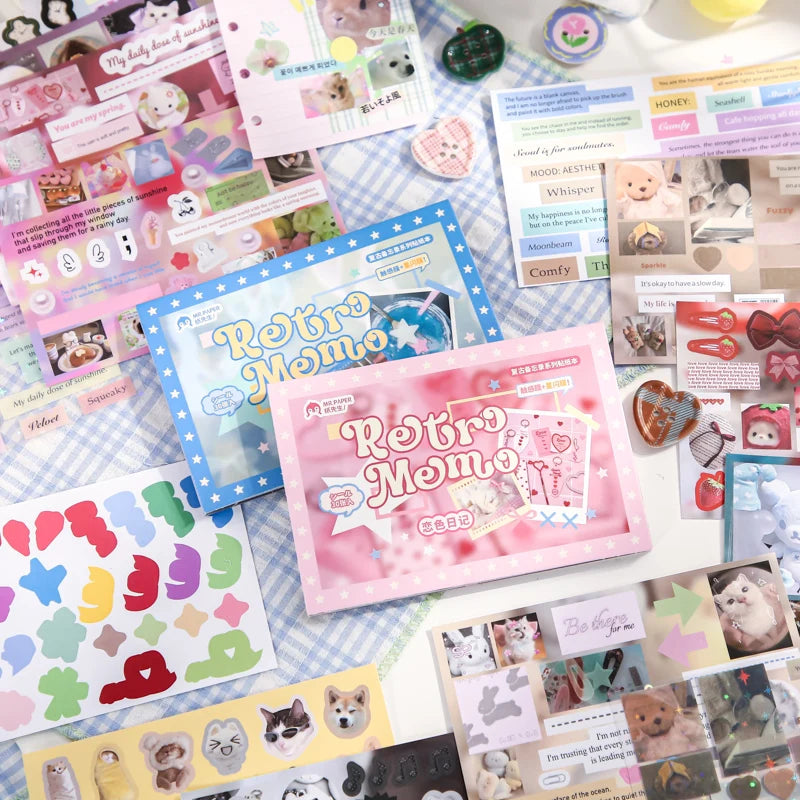 30 Sheets/Bag Vintage Retro Memo Series Dual Texture Laminated Full Die-Cut Sticker Book for DIY Scrapbook Phone Case Notebook Qme