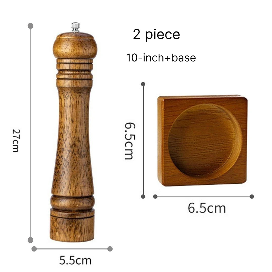 A 5 8 10 Inch Manual Oak Spice Grinder Bottle, Pepper Zanthoxylum Mill, Household Fresh Ground Pepper Seasoning Container Qme 2 piece combinationA