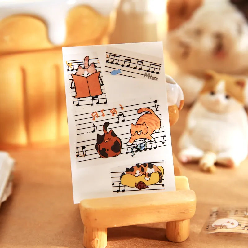 1 Roll Cute Pets Music Score Theme PET Tape for Scrapbooking DIY Collage Phone Case Notebook Decoration Qme