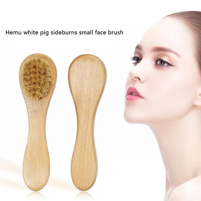 Natural Bristle Face Brush Exfoliating Skin Care Tool Wooden Handle Qme