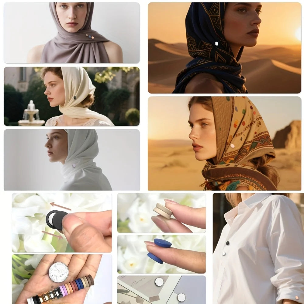 6 Pairs Seamless Fashion Scarf Clips Multi-Color Quick Shaping Minimalist Design Headwear Accessories for Women Qme