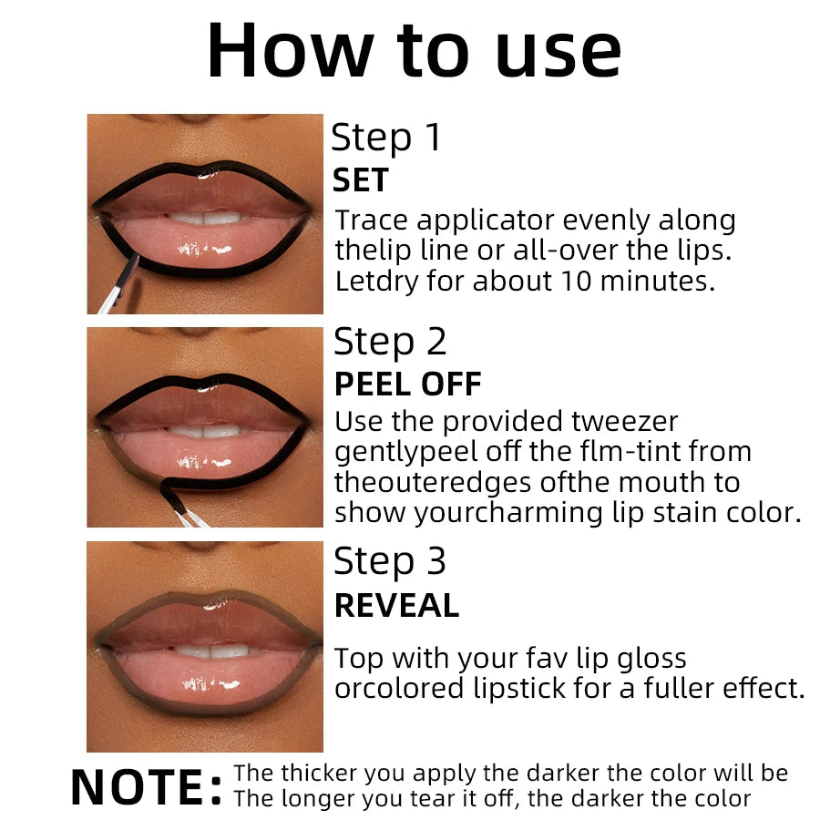 Peel Off Black Brown Lip Stain Reveal Long Lasting Waterproof Matte Qme