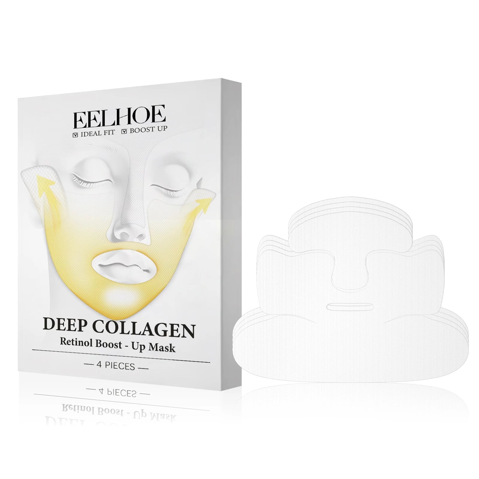Deep Collagen Retinol Firming Mask Lifting Tightening Facial Skin Lighten Fine Lines Smooth Natural Hydrating Translucent Mask Qme 4Pcs