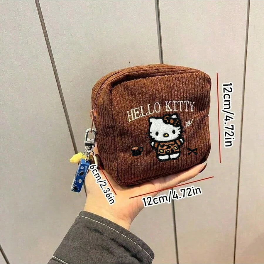 Sanrio Hello Kitty Pattern Makeup Bag Chestnut Embroidery Fashionable Qme