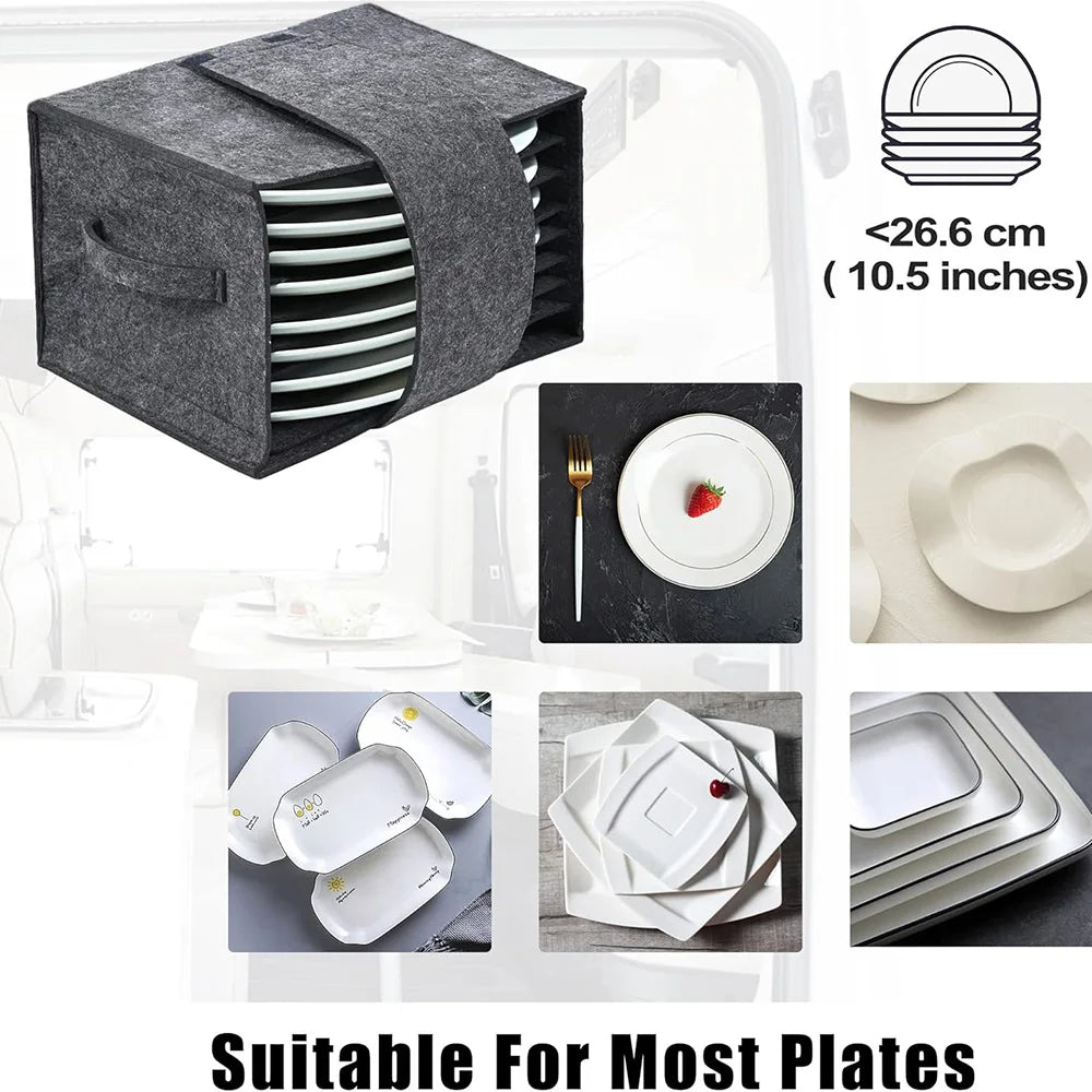 Felt Plate Dish Cup Storage Bag Holder Thicken Camping Tableware Containers Motorhome Kitchen Cupboard Layered Organization Qme