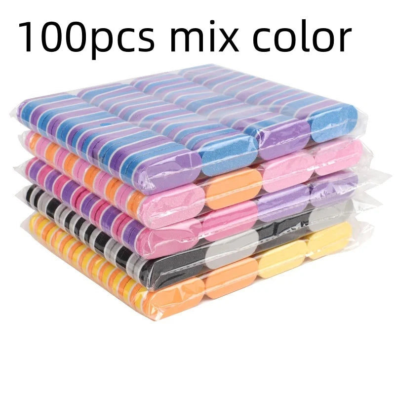 10/50/100pcs mix Professional Buffer Sponge Nail File Mini Double-sided Nails Art Blocks Polishing Manicure Pedicure Qme 100pcs mix color