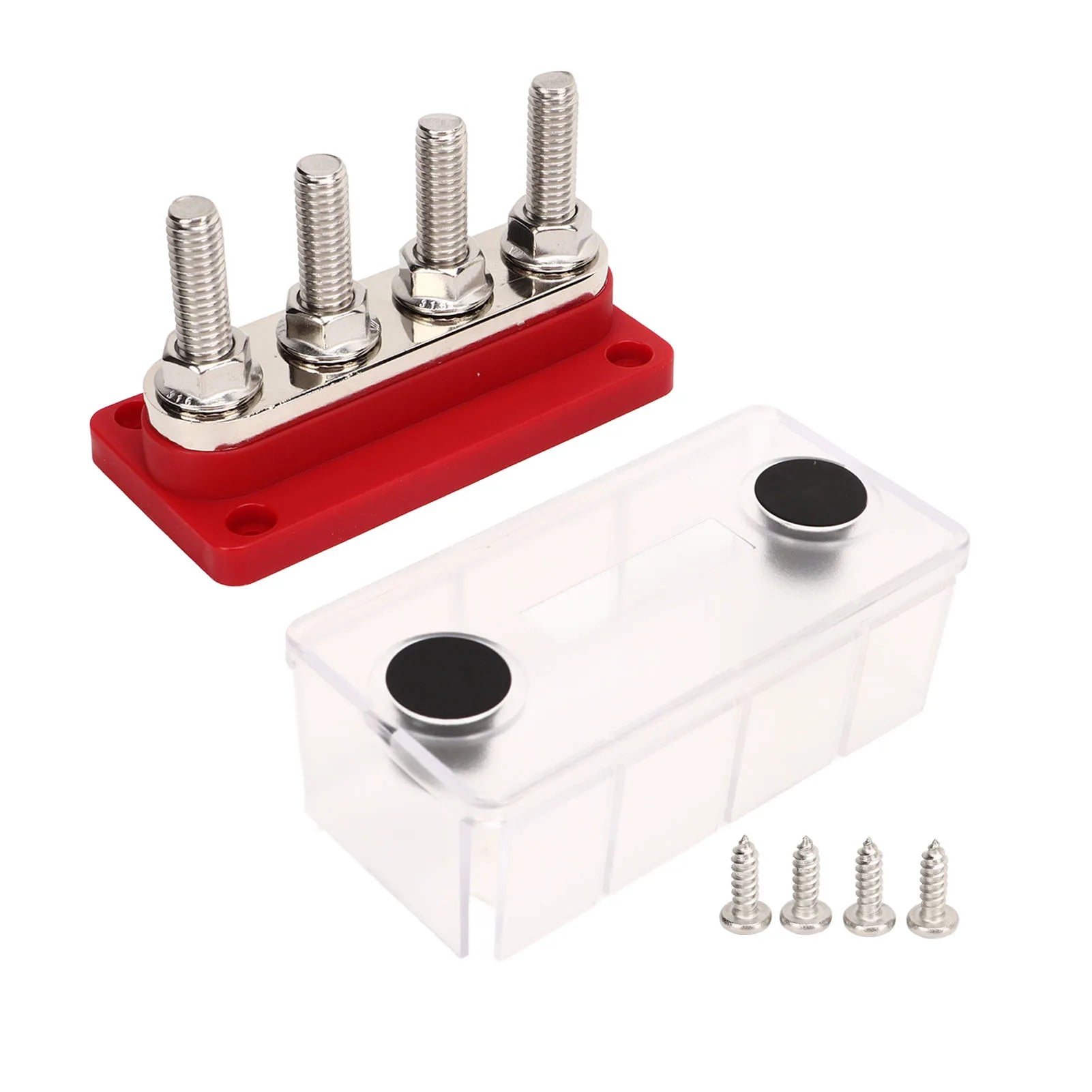 Power Distribution Terminal Block High Conductivity 300A 4 M10 Stud Easy Installation Battery Bus Bar DC12V To 48V for RVs Qme RED