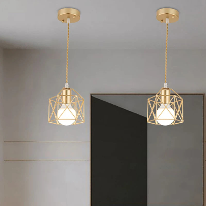 Pendant Lights E27 Hanging Lamp Iron Body Indoor Lighting Lustre Aisle Bedroom Vintage Loft Metal Cage Fixture Light 110-240V Qme