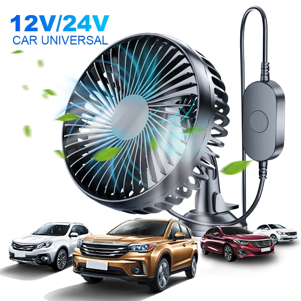 12V/24V USB Car Dashboard Cooling Fan with Suction Cup Single Head Car Fan 360 Degree All-Round Car Air Fan for Car Truck SUV RV Qme