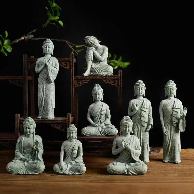Mini Thai Green Sandstone Figurine Buddha Desk Decor Office Zen Qme