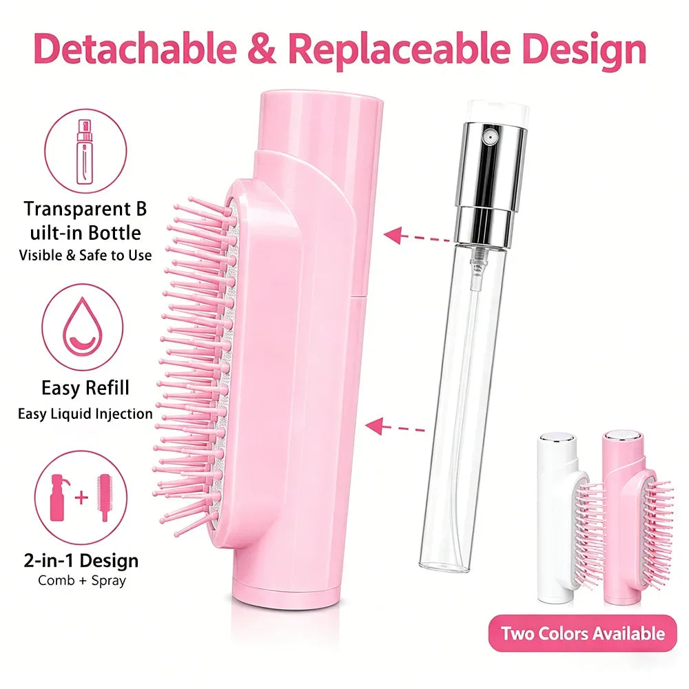 Portable 1 Spray Comb Built Bottle Hydrating Hairbrush Soft Round Qme