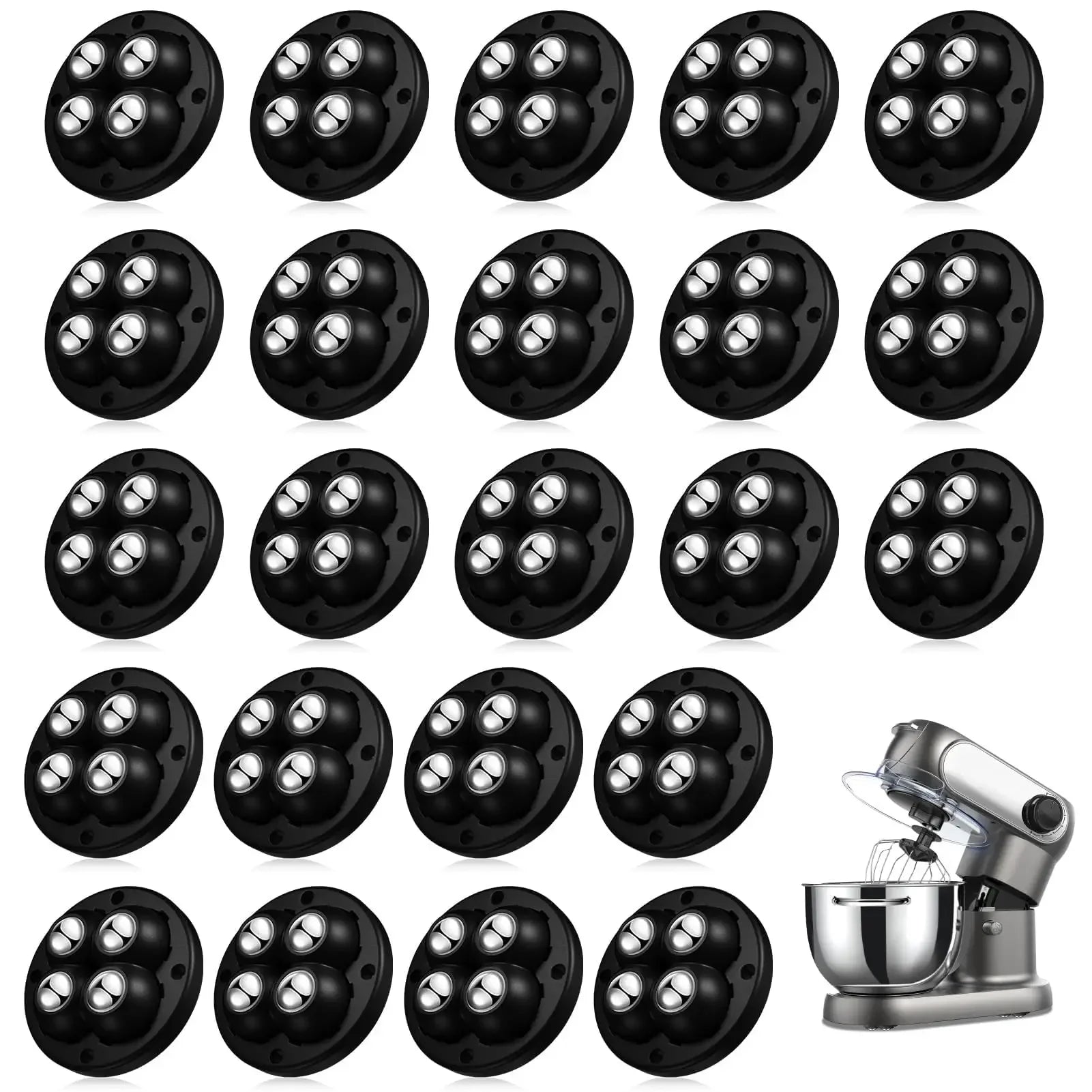 24Pack Self-Adhesive Mini Swivel Casters, 360° Rotatable Universal Wheels, Heavy-Duty Double Ball Bearings for Kitchen Applianc Qme 24pcs-black