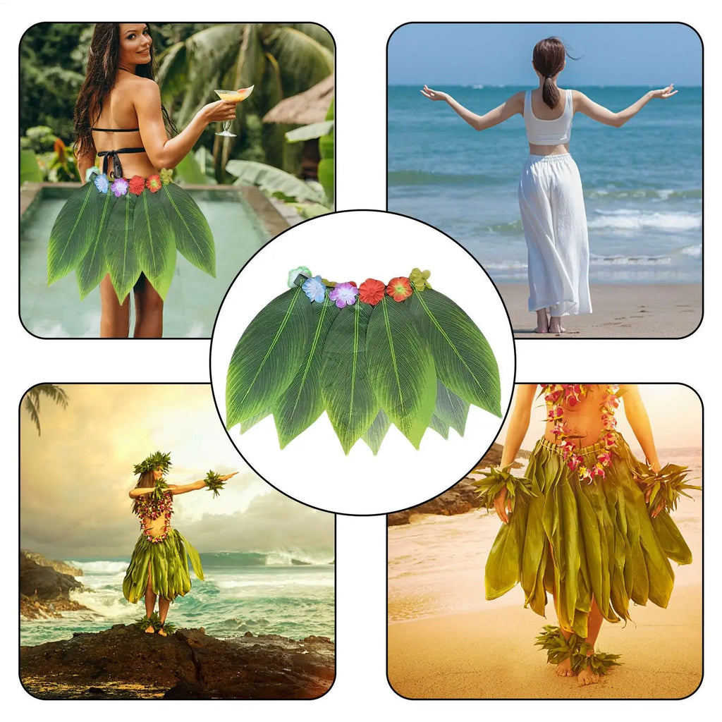 Leaves Skirt Hawaiian Green Grass Skirt Kids Dress Up for Party Girls Photo Autumn Cosplay Teens Stage Performance Halloween Qme