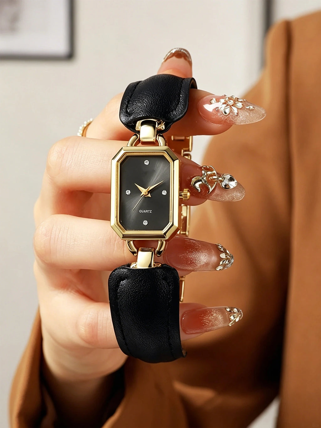 5-piece set of Mirad watches for women with a niche high-end feel, square bracelet style spliced quartz watch set Qme
