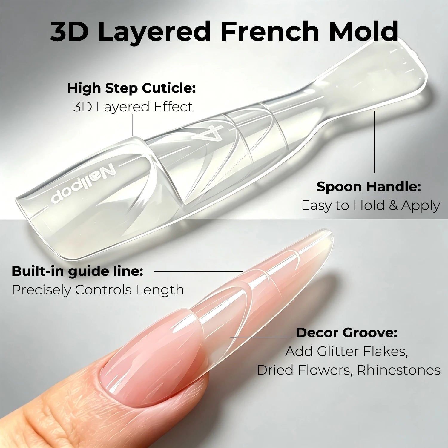Nailpop 3D Ladder French Nail Exclusive Art Builder Molds Oval Clear Qme