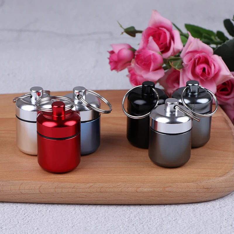 Portable Keychain Pill Case Aluminum Alloy Metal Medicine Container Qme