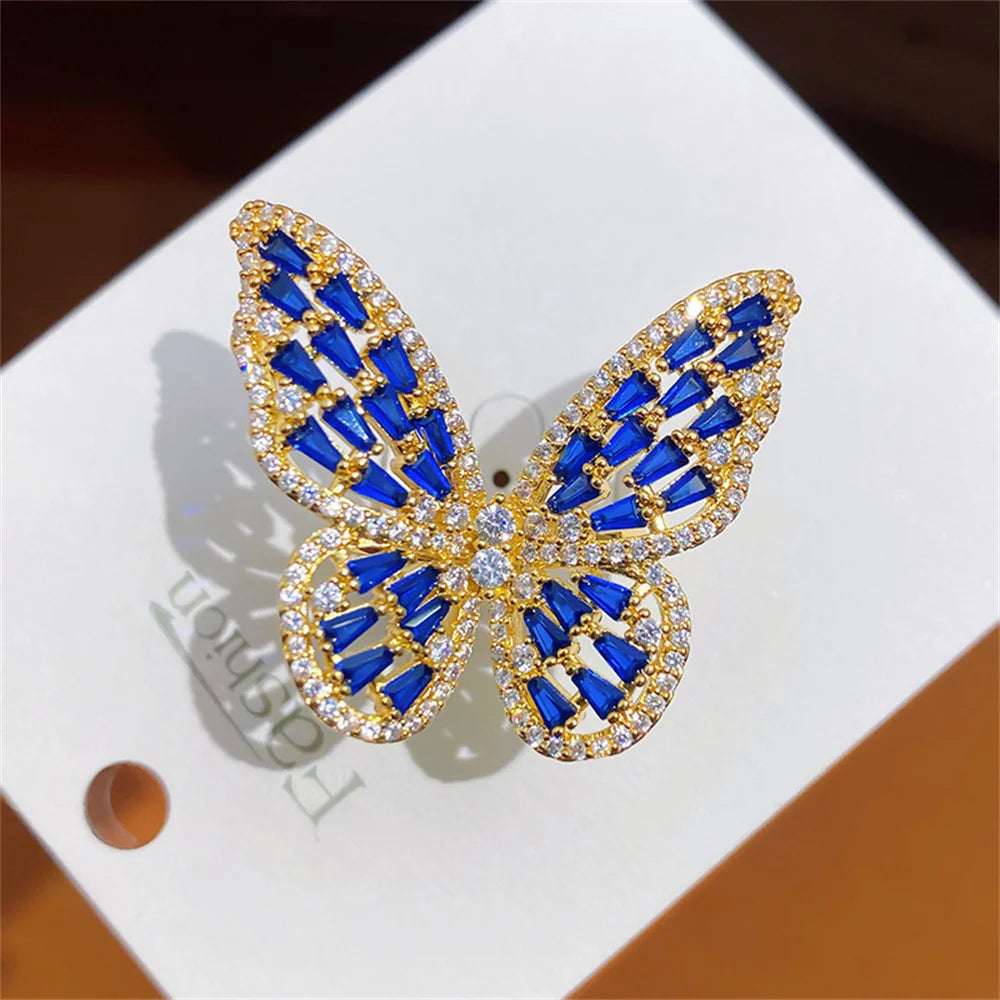 Personalized Colorful Butterfly Zircon Large Ring Adjustable Cute Luxury Shining Butterfly Ring Banquet Jewelry Qme jinlan