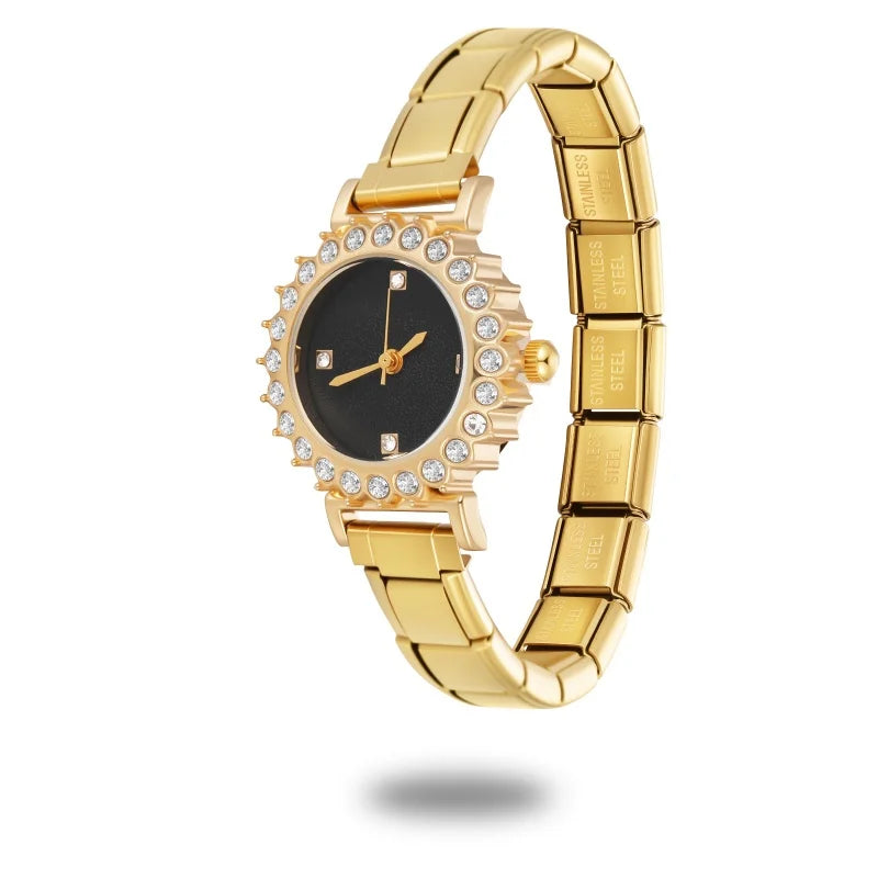 Fashion Women's Stainless Steel Round Shiny Zircon Watch DIY Width