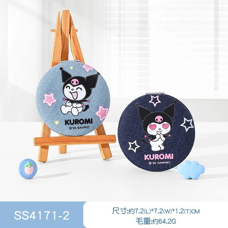 Hello Kitty Kuromi Travel Makeup Mirror Compact Handheld Mirror Cartoon-Style Mini Portable Mirror Qme 5 Random Single