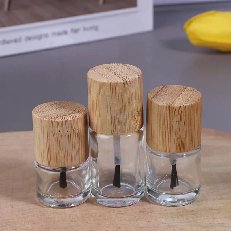 Cylindrical Glass Nail Oil Bottle Hair Brush Glue Solid Wood Bamboo Qme
