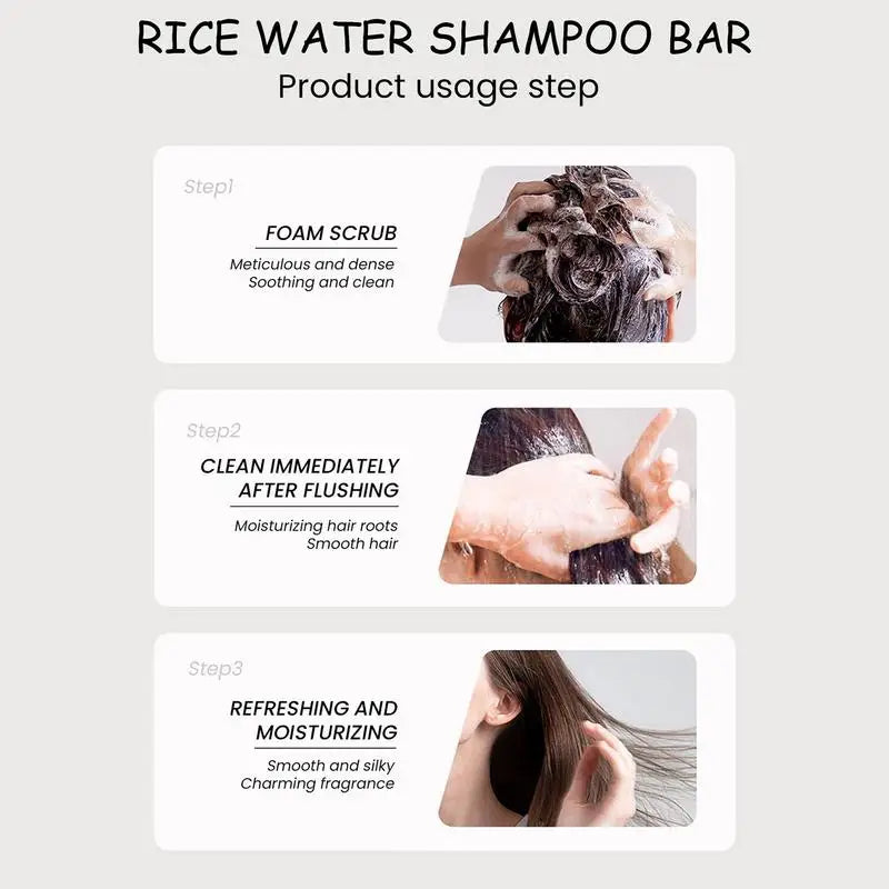 Rice Shampoo Bar Natural Organic Soap Hair Growth Deep Cleansing Qme