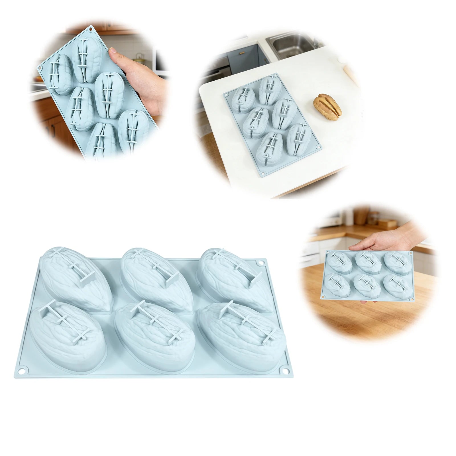 Nut-Shaped Silicone Mould 6 Cavity Chocolate Ice Mould DIY Bakeware Molds for Baking Cake Candy Jelly Mousse Desserts Qme