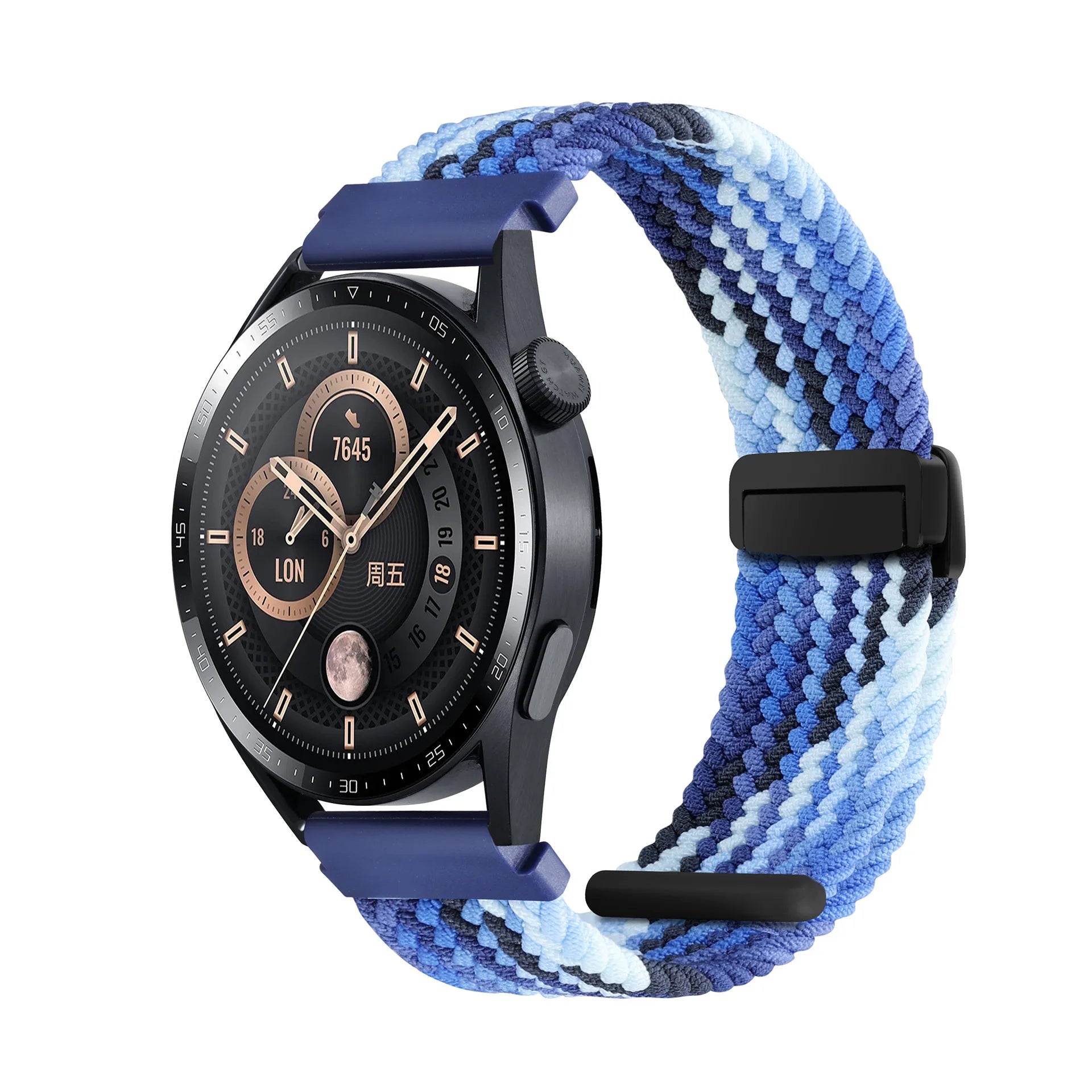 A Adjustable Nylon Braided Watch Strap with Folding Buckle Magnetic Wristband for Samsung Watch 5 6 7 Huawei GT5 GT6 Qme Colorful blue 20mm