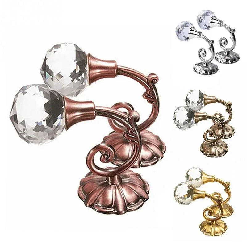 Luxury Design 2pcs Metal Crystal Glass Curtain Holdback Wall Tie Back Hooks Hanger Holder Window Accessories Household Supplies Qme